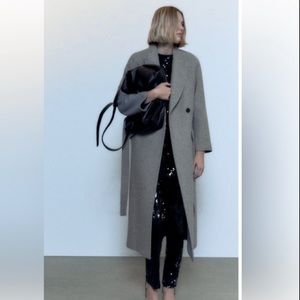 Zara BELTED DOUBLE BREASTED WOOL BLEND COAT